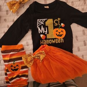 Amazon My 1st Halloween Pumpkin Costume Set - Black, Orange, Gold - 6 Months